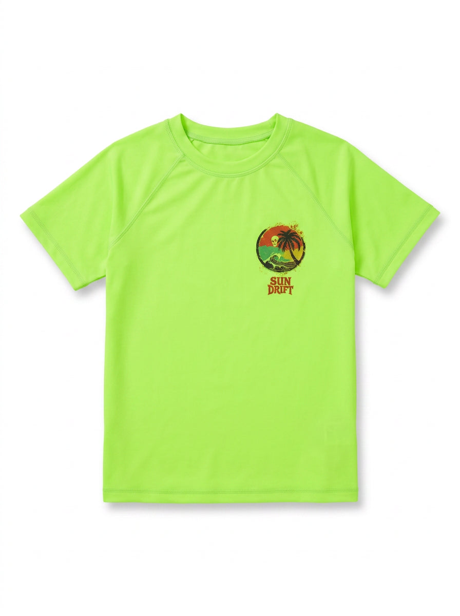Sun Drift in-stock tee neon green front view